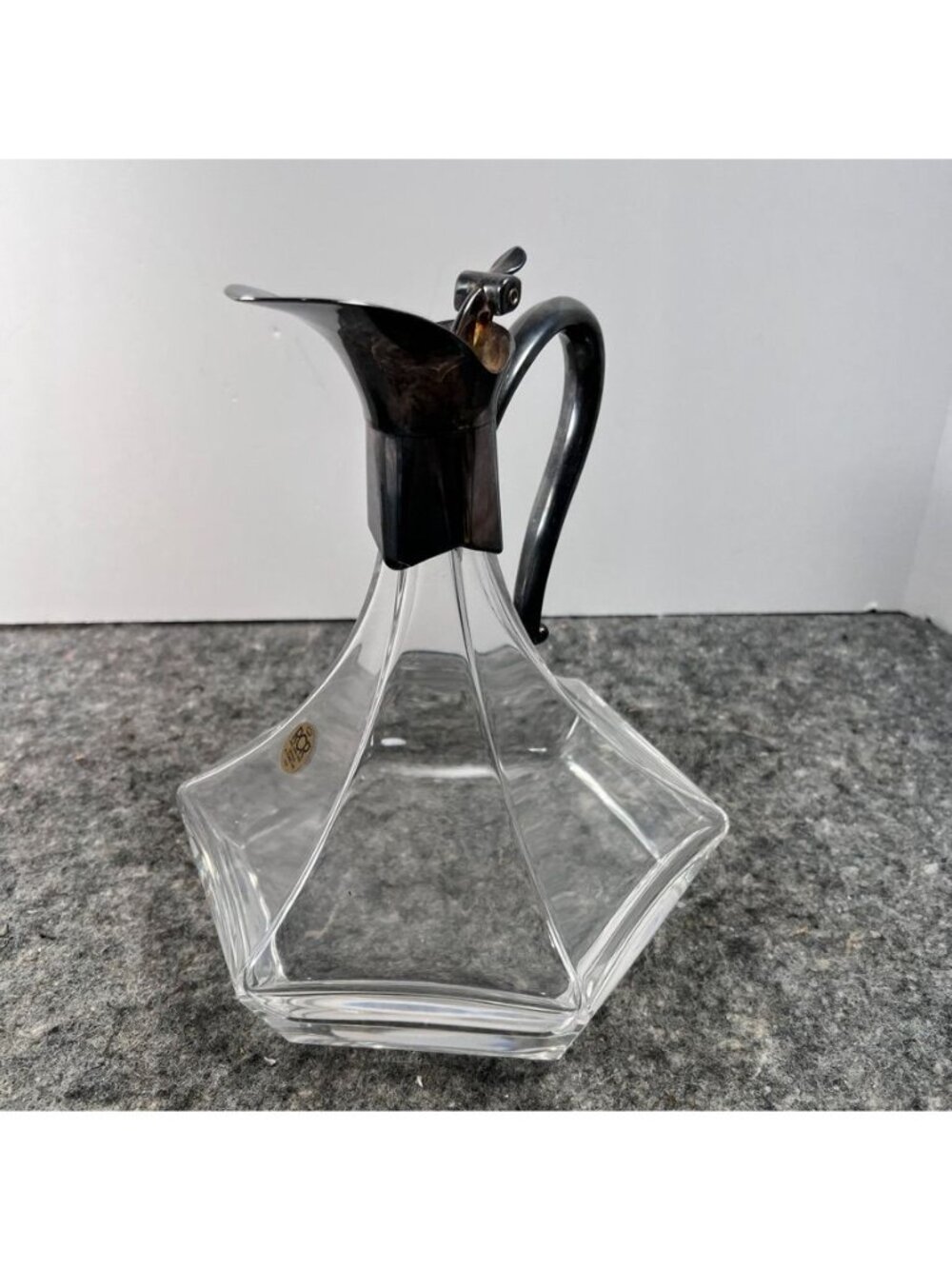 VTG RCR Royal Crystal Rock Hexagonal Decanter Patina Silver Handle & Spout - Picture 7 of 16